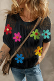 Flower Round Neck Half Sleeve Knit Cover Up - Ajonjolí&Spice33 Bazaar
