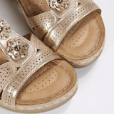 Champagne Low Wedge Leather Sandals - Ajonjolí&Spice33 Bazaar