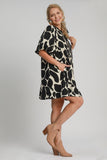 Umgee Full Size Two Tone Abstract Print Puff Sleeve Dress Plus Size