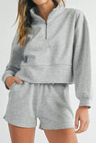 Half Zip Long Sleeve Top and Drawstring Shorts Set