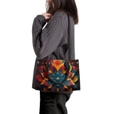 Mandala Collection Bright Colors-Black Sides Luxury Women Vegan Leather Tote Bag (Black Straps)