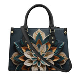 Mandala Collection Teal & Terracotta -Terracotta Sides Luxury Women Vegan Leather Tote Bag (Black Straps)