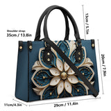 Mandala Collection Teal & Gold-Teal Sides Luxury Women Vegan Leather Tote Bag (Black Straps)