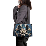 Mandala Collection Teal & Gold-Black Sides Luxury Women Vegan Leather Tote Bag (Black Straps)