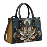 Mandala Collection Teal & Terracotta -Terracotta Sides Luxury Women Vegan Leather Tote Bag (Black Straps)