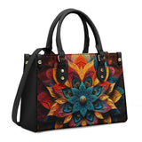 Mandala Collection Bright Colors-Black Sides Luxury Women Vegan Leather Tote Bag (Black Straps)