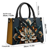 Mandala Collection Teal & Terracotta -Terracotta Sides Luxury Women Vegan Leather Tote Bag (Black Straps)