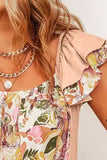 Ruffled Floral Square Neck Cap Sleeve Blouse - Ajonjolí&Spice33 Bazaar