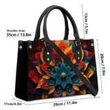 Mandala Collection Bright Colors-Black Sides Luxury Women Vegan Leather Tote Bag (Black Straps)