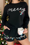 MERRY Sequin Round Neck Long Sleeve Top and Shorts Set