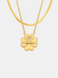 2 Piece 18K Gold-Plated Inlaid Zircon Lucky Clover Necklace