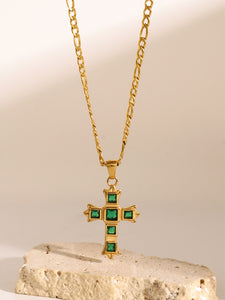 Stainless Steel Zircon Cross Pendant Necklace