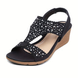 Parisian Rhinestone Wedge Leather Sandals - Ajonjolí&Spice33 Bazaar