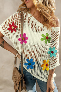 Flower Round Neck Half Sleeve Knit Cover Up - Ajonjolí&Spice33 Bazaar