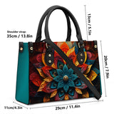 Mandala Collection Bright Colors-Teal Sides Luxury Women Vegan Leather Tote Bag (Black Straps)