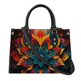 Mandala Collection Bright Colors-Teal Sides Luxury Women Vegan Leather Tote Bag (Black Straps)