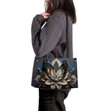 Mandala Collection Teal & Terracotta -Sand Sides Luxury Women Vegan Leather Tote Bag (Black Straps)