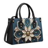 Mandala Collection Teal & Gold-Black Sides Luxury Women Vegan Leather Tote Bag (Black Straps)