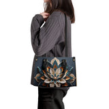 Mandala Collection Teal & Terracotta -Terracotta Sides Luxury Women Vegan Leather Tote Bag (Black Straps)