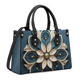 Mandala Collection Teal & Gold-Teal Sides Luxury Women Vegan Leather Tote Bag (Black Straps)