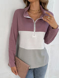 Color Block Dropped Shoulder Waffle-knit Zipper Front Blouse - Ajonjolí&Spice33 Bazaar