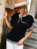 Contrast Round Neck Short Sleeve Knit Top - Ajonjolí&Spice33 Bazaar