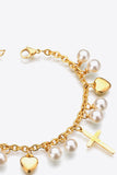 Heart Cross and Pearl Charm Stainless Steel Bracelet - Ajonjolí&Spice33 Bazaar