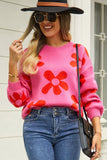 Floral Print Round Neck Dropped Shoulder Pullover Sweater - Ajonjolí&Spice33 Bazaar
