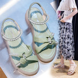 Elegant Sandal with Faux Pearls Detail (Beige and Soft Green) - Ajonjolí&Spice33 Bazaar