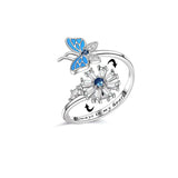 Beautiful Blue Enamel Butterfly and Blue Zirconia Flower Spinner Adjustable Ring - Ajonjolí&Spice33 Bazaar