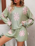 Floral Print Raglan Sleeve Knit Top and Tie Front Sweater Shorts Set - Ajonjolí&Spice33 Bazaar