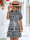 Printed Tie Waist Collared Flounce Sleeve Dress - Ajonjolí&Spice33 Bazaar