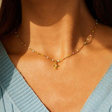 Inlaid Zircon 18K Gold-Plated Cross Bead Necklace - Ajonjolí&Spice33 Bazaar