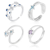 4 Different Adjustable Sterling Silver Rings with AAA Zirconia  (Blue White and Purple) - Ajonjolí&Spice33 Bazaar
