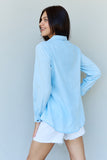 Doublju Blue Jean Baby Denim Button Down Shirt Top in Light Blue - Ajonjolí&Spice33 Bazaar