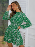 Printed Frill Neck Long Sleeve Dress - Ajonjolí&Spice33 Bazaar