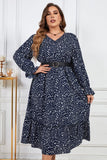 Plus Size Floral Print V-Neck Flounce Sleeve Midi Dress - Ajonjolí&Spice33 Bazaar