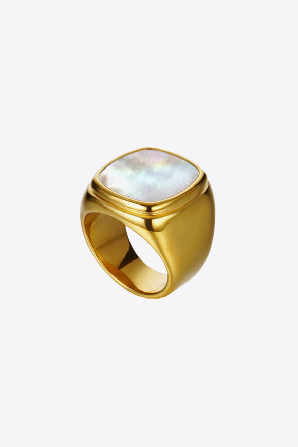 Stainless Steel 18K Gold-Plated Inlaid Shell Ring - Ajonjolí&Spice33 Bazaar