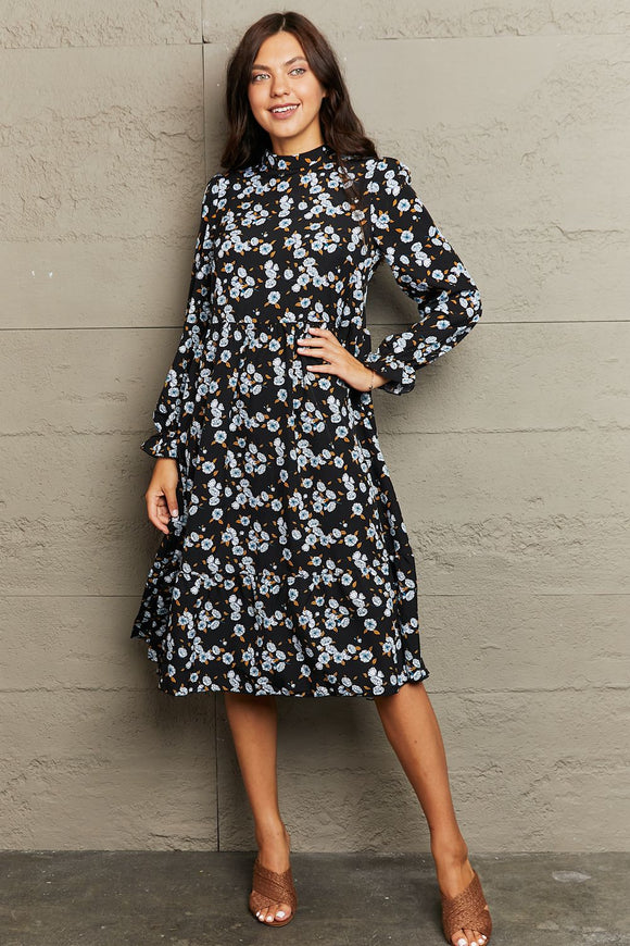 Printed Round Neck Flounce Sleeve Dress - Ajonjolí&Spice33 Bazaar