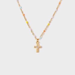 Inlaid Zircon 18K Gold-Plated Cross Bead Necklace - Ajonjolí&Spice33 Bazaar