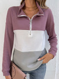 Color Block Dropped Shoulder Waffle-knit Zipper Front Blouse - Ajonjolí&Spice33 Bazaar