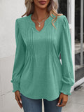 Ruched Notched Neck Puff Sleeve Smocked Wrist Blouse - Ajonjolí&Spice33 Bazaar