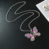 Rhinestone and Enamel  Butterfly with Long Necklace  (Available in Blue, Pink, Green and Purple) - Ajonjolí&Spice33 Bazaar