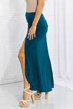 White Birch Full Size Up and Up Ruched Slit Maxi Skirt in Teal - Ajonjolí&Spice33 Bazaar