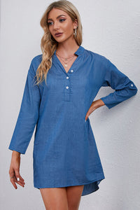 Half-Button Notched Neck High-Low Denim Dress - Ajonjolí&Spice33 Bazaar