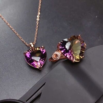 Rose Gold-Plated Artificial Gemstone Heart Pendant Necklace - Ajonjolí&Spice33 Bazaar