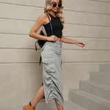 Drawstring Ruched Slit Denim Midi Skirt - Ajonjolí&Spice33 Bazaar