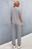 V-Neck Short Sleeve T-Shirt and Drawstring Waist Pants Set - Ajonjolí&Spice33 Bazaar