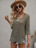 Notched Side Slit Drop Shoulder Sweater - Ajonjolí&Spice33 Bazaar
