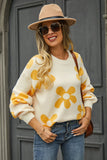 Floral Print Round Neck Dropped Shoulder Pullover Sweater - Ajonjolí&Spice33 Bazaar